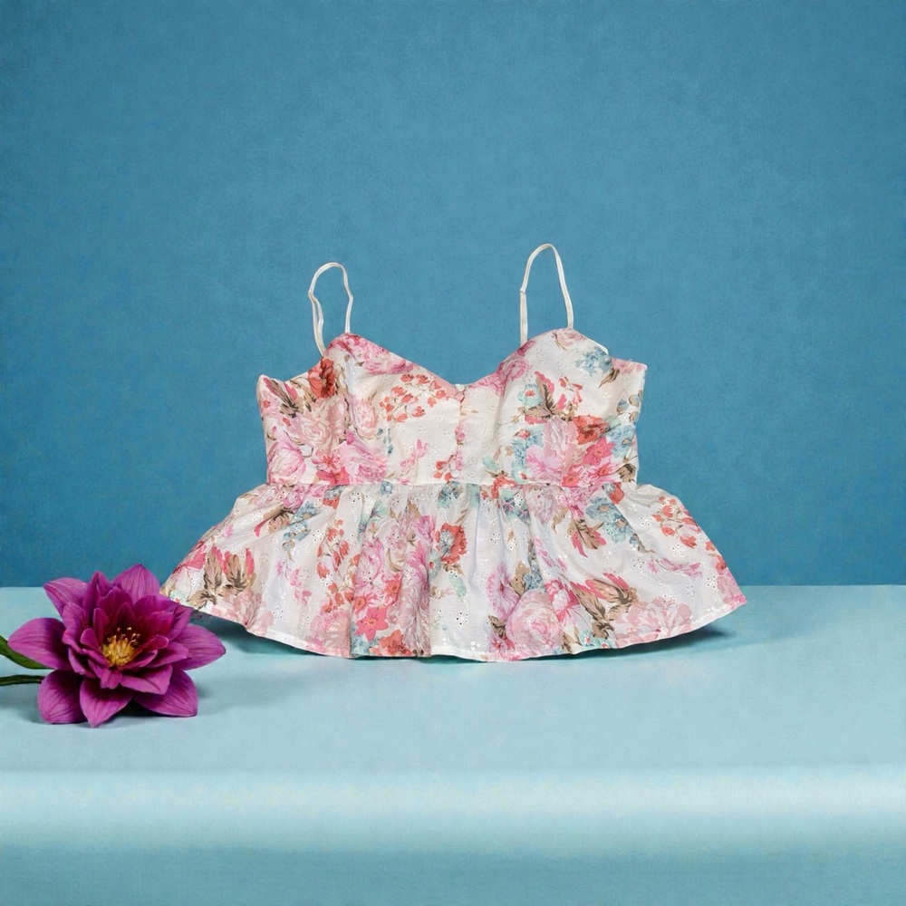 Altar'd State Pink Floral Peplum Crop Top